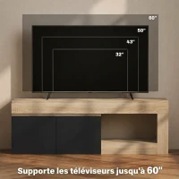 HOMCOM Meuble TV 2 portes pour téléviseurs jusqu'à 60 pouces, meuble télé avec placard et étagère ouverte, noir(m-7)
