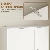 HOMCOM Armadio Moderno Con Barra Appendiabiti, 3 Cassetti, Ripiano Regolabile, Bianco(m-6)