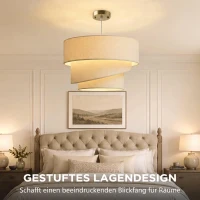 HOMCOM Pendelleuchte mit 3 Leinenschirmen, moderne Deckenlampe höhenverstellbar, Beige, Leuchtmittel nicht enthalten(m-4)