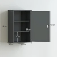 kleankin Wand-Medizinschrank, Badezimmerschrank mit 3 Regalböden, 2 Schlüsseln, 40 x 18 x 60 cm, Grau(m-3)