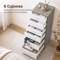HOMCOM Cómoda de 6 Cajones Cajonera Alta para Dormitorio con Antivuelco 40x40x110 cm Gris Claro y Blanco(m-11)