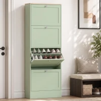 HOMCOM Dulap pentru încălțăminte 24 perechi, dulap cu 4 sertare rabatabile, polițe reglabile, 60x23,5x153cm, verde(m-5)
