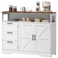 HOMCOM Sideboard Cabinet with Power Outlet, Farmhouse Kitchen Cabinet with 3 Drawers and Open Shelf, White(m-15)