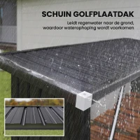 Outsunny Houthok Staal verhoogde bodem schuin dak voor kleine tot grote tuin, Donkergrijs(m-6)