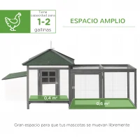 PawHut Gallinero de Madera Exterior, Jaula para Gallinas con Nidos, Corral, Bandeja Extraíble, Tapa Abatible, 196x76x97 cm, Gris(m-4)