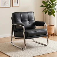HOMCOM Sessel Loungesessel mit breiter Sitz, Armlehnen, Stahlbeinen, aus Kunstleder für Wohnzimmer, Schlafzimmer, Schwarz(m-10)