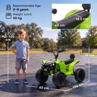 AIYAPLAY 24V 2 Seater Electric Quad Bike for Kids, Ride On Car ATV Toy w/ Forward Backward, for Boys Girls 3-8 Years, Green(m-3)