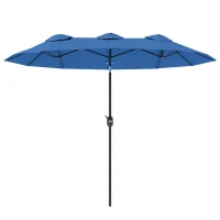 Outsunny Sonnenschirm, Gartenschirm, neigbar, mit Handkurbel, Winddach, Polyester+Stahl, Marineblau, 285 x 147 cm(m-1)