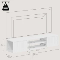HOMCOM Mobile TV Sospeso, Mobile Porta TV Fino a 65" con Ripiano Regolabile, Luci LED RGB, Prese di Corrente, Bianco(m-3)