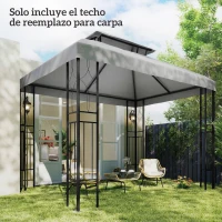 Outsunny Toldo de Recambio 4x3 m con Techo Doble Orificios de Drenaje y Protección UV Solo Toldo NO Incluye Marco Gris Claro(m-9)