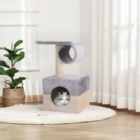PawHut Rascador Árbol para Gatos 31x31x58 cm con Poste Central Casa Cama de Felpa Suave para Arañar Dormir y Jugar Gris y Beige(m-2)