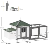 PawHut Kippenhok met ren kippenhuis kippenhok legnest massief houten stok(m-3)