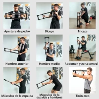 SPORTNOW Expansor de Pecho con Resistencia Ajustable de 10-50 kg para Desarrollo Muscular de Brazos 80x22x5 cm Negro(m-5)