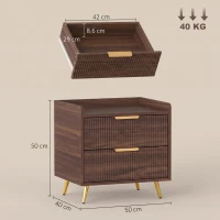 HOMCOM Elegant Two-Drawer Bedside Table - Walnut Brown(m-3)