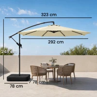Outsunny 3 m Garden Cantilever Parasol with Cross Base, Sandbag, 360° Rotating Overhanging Banana Umbrella, Beige(m-3)