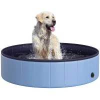 PawHut Piscina Plegable para Perros Gatos Ø120x30 cm Bañera Portátil para Mascotas PVC Antideslizante Múltiples Usos para Interiores y Exteriores Azul(m-1)