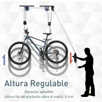 HOMCOM 2 Pares de Elevador para Bicicletas en el Techo Mediante Poleas Cuerdas Ganchos con Altura Ajustable Soporte para Bici al Techo Carga 20 kg Acero Negro(m-5)