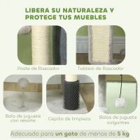 PawHut Árbol Rascador para Gatos Altura 104 cm con Plataformas Poste con Cepillo Bolas Colgantes y Almohadilla para Rascar Gris(m-5)