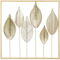 HOMCOM Metallrahmen mit Blattdesign, Wandschmuck, moderner Stil, Goldfarben(m-2)