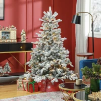 HOMCOM Sapin de Noël artificiel 180 cm arbre de Noël lumineux floqué enneigé avec lumière LED blanc chaud et 1321 pointes(m-2)