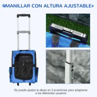 PawHut Transportín Carrito para Mascotas 2 en 1 Mochila de Viaje con 2 Ruedas para Perros Gatos con Asa Retráctil de Aluminio y Bolsillos de Almacenaje 42x25x55 cm Azul(m-5)