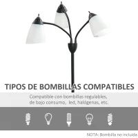 HOMCOM Lámpara de Pie con 3 Pantallas Giratorio de 360° con Interruptores de Giratorio E27 Máx. 40W Macro de Acero Lámpara de Suelo para Salón Dormitorio Estudio 45x45x155 cm Negro(m-7)