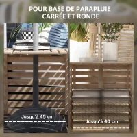 Outsunny Coffre de rangement extérieure 2 en 1 pour base de parasol, table d'appoint de terrasse avec trou pour parasol en bois(m-6)