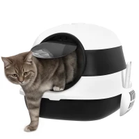 PawHut Gesloten Kattenbak met Deksel en Kattenbakschep, voor Katten tot 5 kg, 52x41x38 cm, Wit/Zwart(m-11)