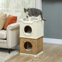 PawHut Kratztonne 75,5 cm Hoch dreistöckige mit Plüschrand, Kissen, Katzenhöhle, für mittelgroße Katzen, Cremeweiß(m-7)