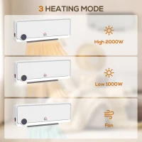 HOMCOM Wall Downflow Heater 2 Heat and Fan 1000W/2000W, Electric Space Heater with Timer Remote Oscillating, for Bedroom Home Office, White(m-7)