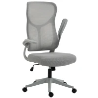 HOMCOM Ergonomische mesh-bureaustoel, draaistoel met hoge rugleuning, opklapbare armleuningen en schommelfunctie, grijs(m-15)
