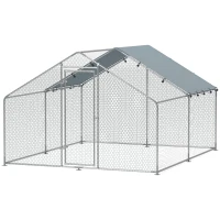 PawHut Kippenverblijf, groot metalen kippenverblijf met water- en UV-bestendige afdekking, kooi voor 10-15 kippen, 3 x 3,4 x 1,9 m(m-10)