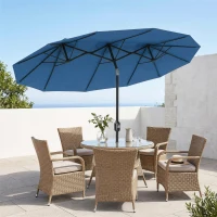 Outsunny Sonnenschirm, Gartenschirm, neigbar, mit Handkurbel, Winddach, Polyester+Stahl, Marineblau, 285 x 147 cm(m-9)