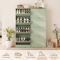 HOMCOM Meuble à chaussures 24 paires, armoire à chaussures avec 4 tiroirs rabattables, étagères réglables, 60x23,5x153cm, vert(m-6)