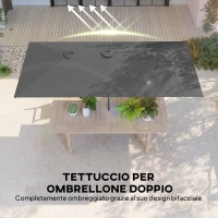 Outsunny Ombrellone Doppio Inclinabile e Regolabile con Cordicella, in Poliestere e Metallo, 150x295x170-214 cm, Grigio(m-5)