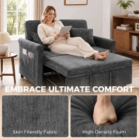 HOMCOM 2 Seater Sofa Bed 3-in-1 Convertible Chenille Pull Out Sleeper Sofa with 5-Position Adjustable Backrest, Grey(m-6)