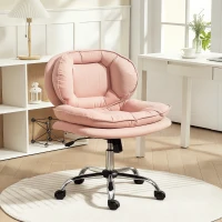 HOMCOM Silla de Oficina Piernas Cruzadas con Asiento Ancho Ruedas Altura Ajustable Doble Acolchado Función Basculante Rosa(m-10)