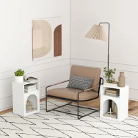 HOMCOM Lot de 2 tables de chevet, table de nuit avec compartiments ouverts, design arqué, 40 x 30 x 60 cm, blanc(m-6)