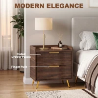 HOMCOM Elegant Two-Drawer Bedside Table - Walnut Brown(m-4)