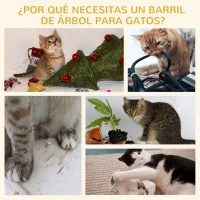 PawHut Tonel Rascador para Gatos con 3 Niveles Barril de Rascado con Plataforma Cama Cómoda Ø37,5x70 cm Caqui y Café(m-7)