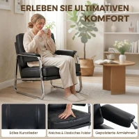 HOMCOM Sessel Loungesessel mit breiter Sitz, Armlehnen, Stahlbeinen, aus Kunstleder für Wohnzimmer, Schlafzimmer, Schwarz(m-4)