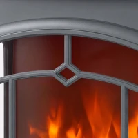 HOMCOM Electric Fireplace Stove, 1000/2000W 3-Sided Freestanding Fireplace Heater with 3D Flame Log, Thermostat, Grey(m-12)
