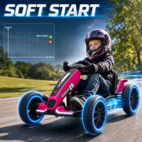 AIYAPLAY 12V Electric Go Kart for Kids with Dual Motors, Adjustable Seat, Soft Start, LED Lights, EVA Wheels, for Age 3-6, Pink(m-4)