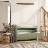 HOMCOM Banco zapatero con asiento acolchado y cajón abatible para pasillo, dormitorio, 62 x 26 x 47,5 cm, verde(m-2)