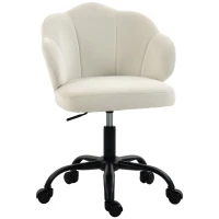 HOMCOM Chaise Bureau en Velours, Chaise Coiffeuse avec Dossier en Pétale, Hauteur Réglable, Fonction Bascule, Crème(m-17)