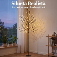 HOMCOM Copac de Crăciun tip cireș, 180 cm, cu LED-uri, 20 ramuri, timer zilnic, pentru interior și exterior acoperit, negru(m-5)