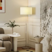 HOMCOM Floor Lamp with Remote, Height Adjustable Standing Lamp with Linen Shade, Dimmable with 3000K-6000K Adjustable Colour Temperatures, Foot Switch for Living Room Bedroom Office, Silver Tone(m-10)
