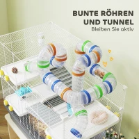 PawHut Dwerghamsterkooi, 4 niveaus, tunnelsysteem, hut, accessoires, bovenopening, 78 x 45 x 73 cm, Grijs(m-5)
