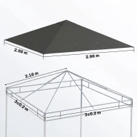 Outsunny 3 x 3(m) Gazebo Canopy Replacement Cover, Garden Gazebo Roof Replacement with Drain Holes, Water Resistant PVC Coating, 370g/㎡, UPF30+, TOP COVER ONLY, Grey(m-3)