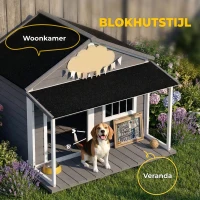 PawHut Hondenhok voor buiten - Inclusief veranda - Weerbestendig - 124 cm x 112 cm x 105 cm - Grijs + Wit(m-4)